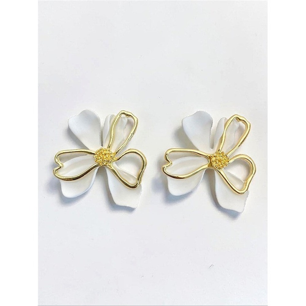 Gold white flower statement earrings Formal Wedding guest cocktail party